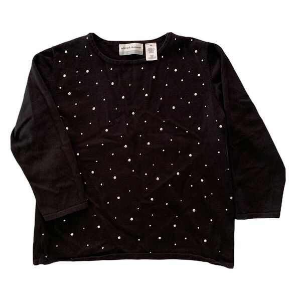 Alfred Dunner Womens Top Sweater Petite Small Black Knit Beaded 3/4 Sleeve - Picture 1 of 10
